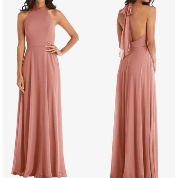NWT After Six Size 10‎ Rose Pink Chiffon Backless Halter Evening Gown Maxi Dress - Picture 1 of 11